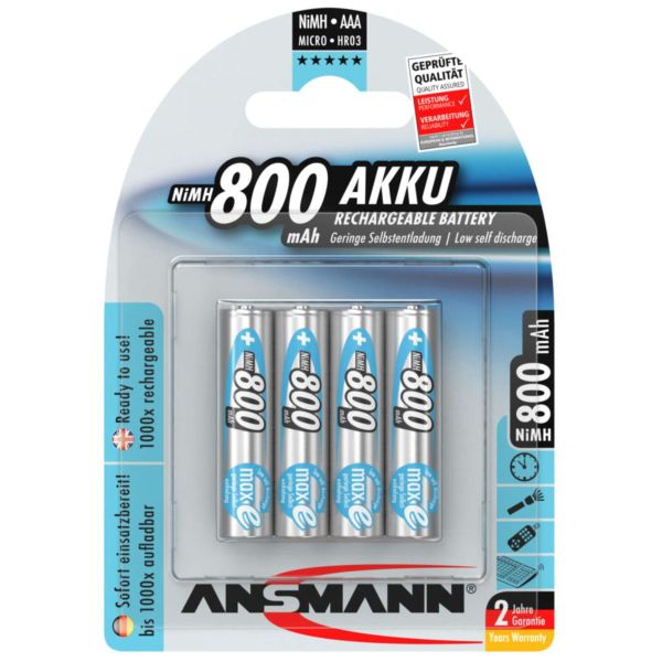 Ansmann Max-E AAA HR03 800mAh Pre-Charged Rechargeable Batteries | 4 Pack