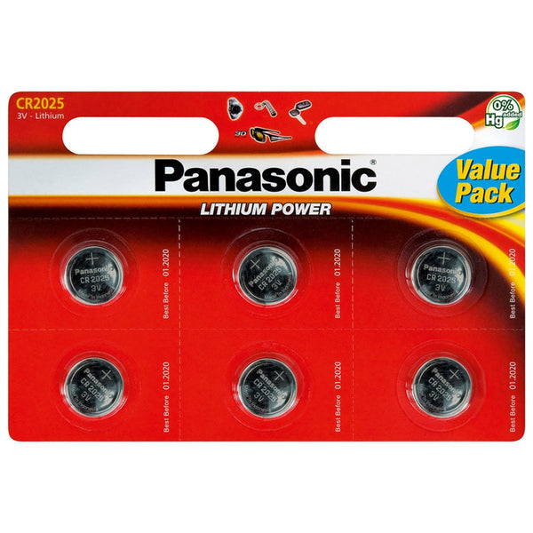 Panasonic CR2025 Coin Cell Batteries | 6 Pack