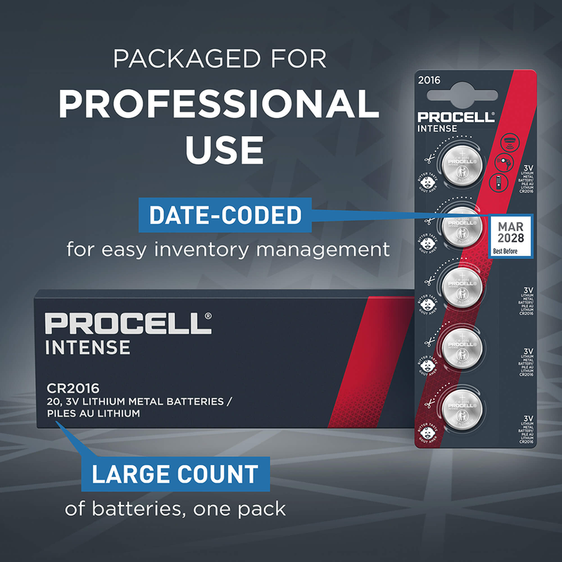 Duracell Procell Intense CR2016 Coin Cell Lithium Batteries | 5 Pack