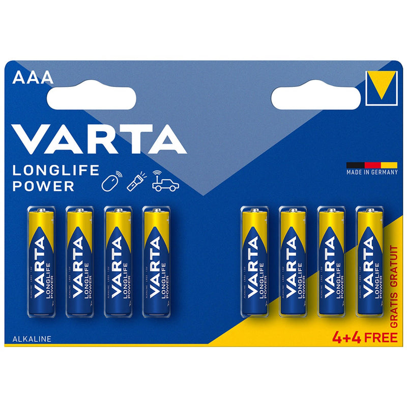 Varta Longlife Power AAA LR03 Alkaline Batteries | 8 Pack