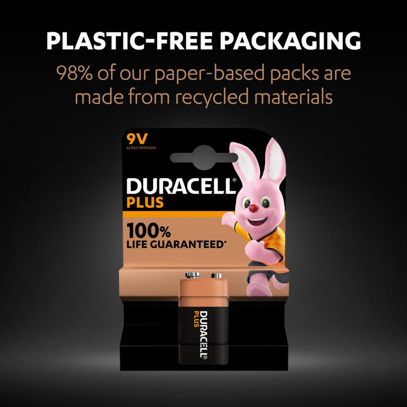 Duracell Plus 9V 6LR61 PP3 Batteries | 4 Pack