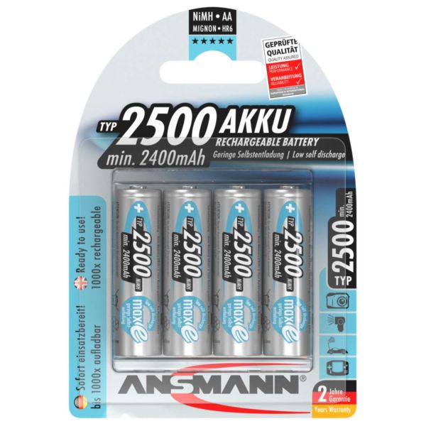 Ansmann Max-E AA HR6 2500mAh Pre-Charged Rechargeable Batteries | 4 Pack