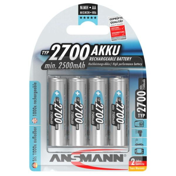 Ansmann High Capacity AA HR6 2700mAh Rechargeable Batteries | 4 Pack