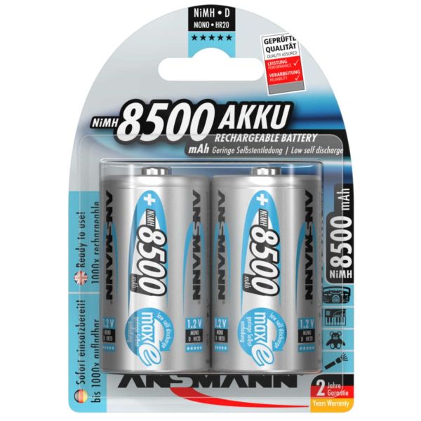 Ansmann Max-E D HR20 8500mAh Pre-Charged Rechargeable Batteries | 2 Pack