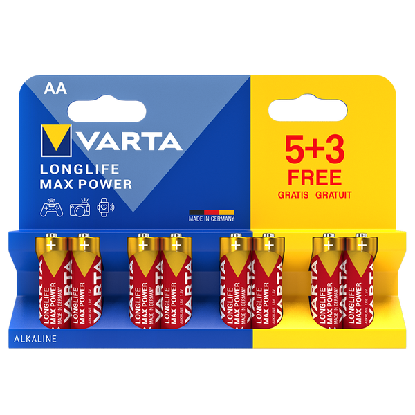 Varta Longlife Max Power AA LR6 Alkaline Batteries | 8 Pack