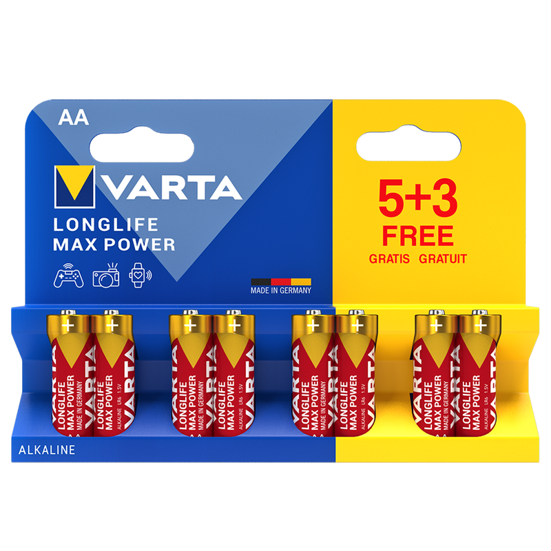 Varta Longlife Max Power AA LR6 Alkaline Batteries | 8 Pack