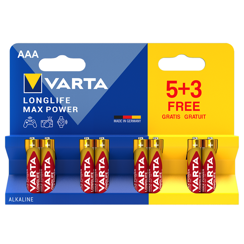 Varta Longlife Max Power AAA LR03 Alkaline Batteries | 8 Pack