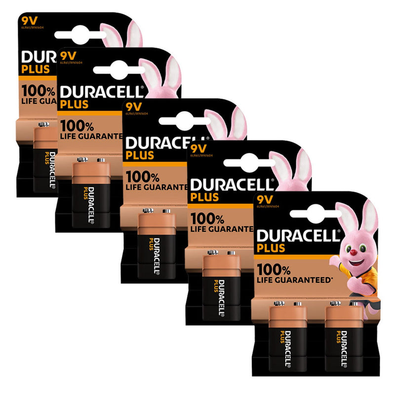 Duracell Plus 9V 6LR61 PP3 Batteries | 10 Bulk Pack