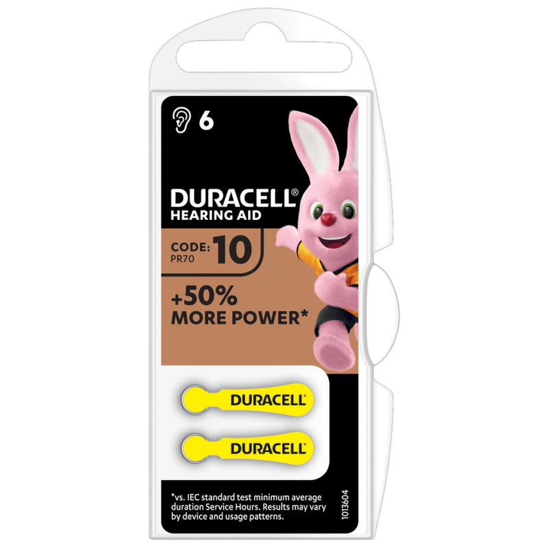 Duracell Activair Size 10 | Yellow | Easytab Hearing Aid Batteries | 6 Pack