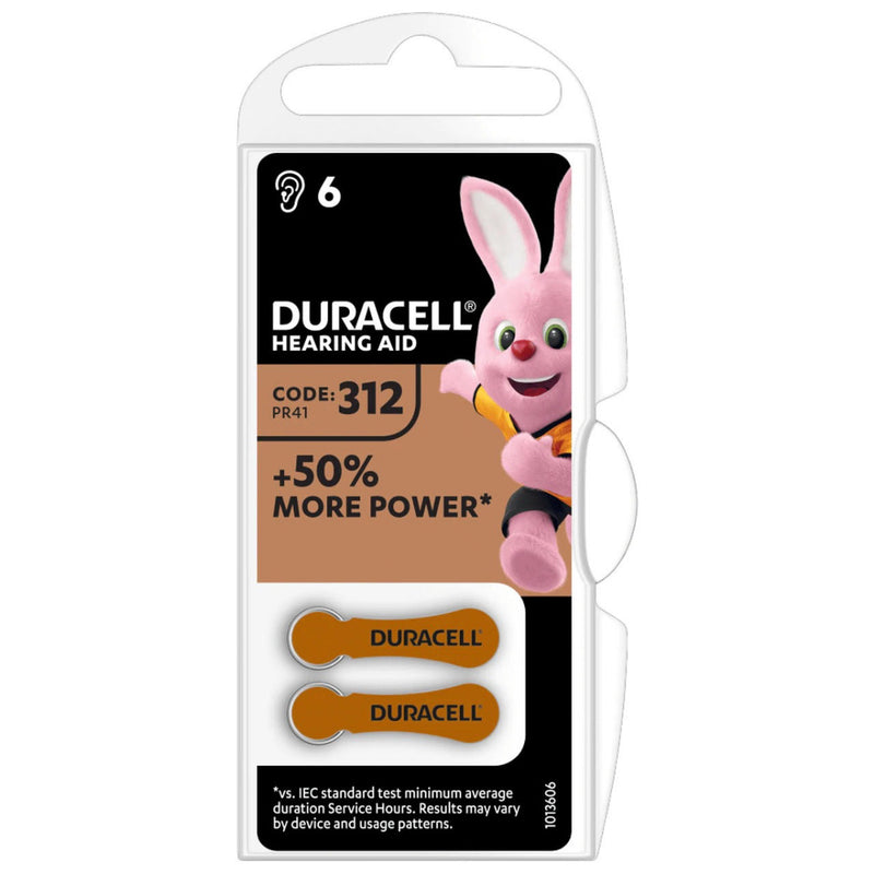 Duracell Activair Size 312 | Brown | Easytab Hearing Aid Batteries | 6 Pack