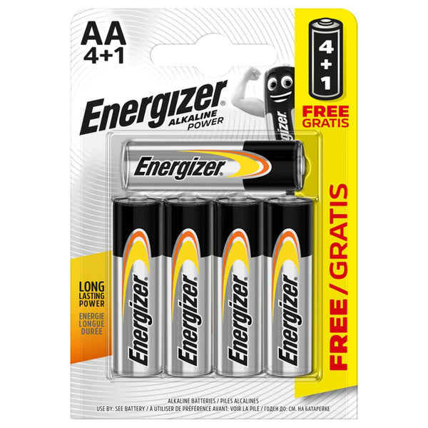 Energizer Alkaline Power AA LR6 Batteries | 5 Pack | 4+1 Free