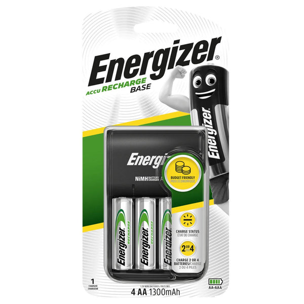 Energizer Base Battery Charger | Inc 4 x 1300mAh AA Rechargeable Batteries