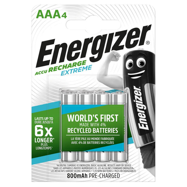Energizer Extreme AAA HR03 800mAh Pre-charged Rechargeable Batteries | 4 Pack