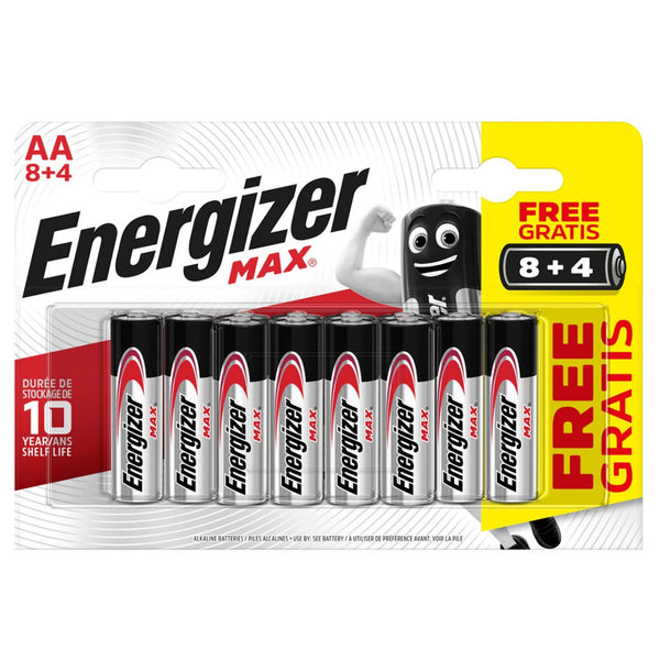 Energizer Max AA LR6 Alkaline Batteries (8+4) | 12 Pack