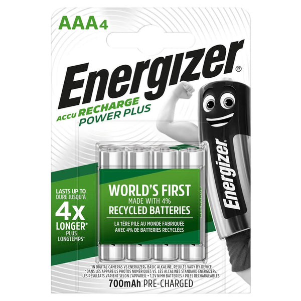 Energizer Power Plus AAA HR03 700mAh Pre-charged Rechargeable Batteries | 4 Pack