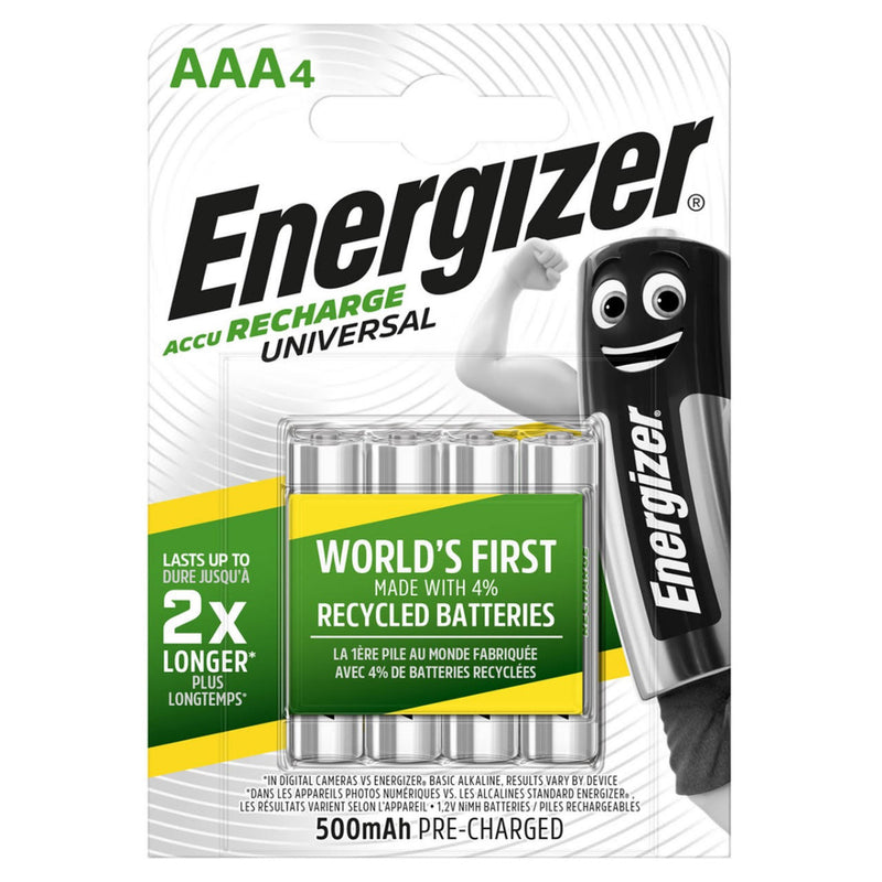 Energizer Universal AAA HR03 500mAh Rechargeable Batteries | 4 Pack
