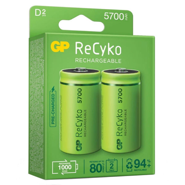 GP ReCyko+ D LR20 5700mAh Rechargeable Batteries | 2 Pack